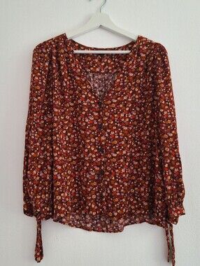 NWOT Madewell Rust Multi Floral Button-Front Blouse